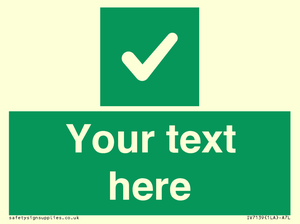 Custom green background, green square with tick sign